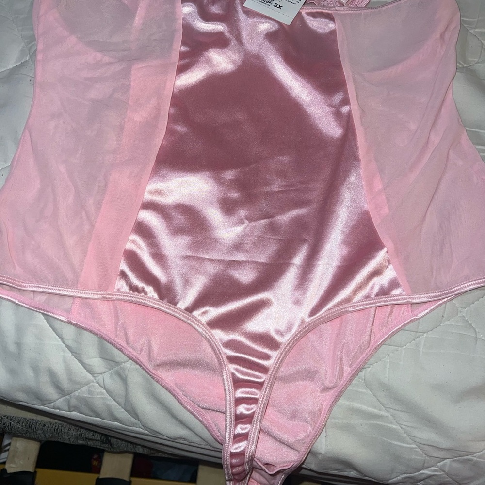 Pink Satin and Mesh Bodysuit - Picture 4 of 7